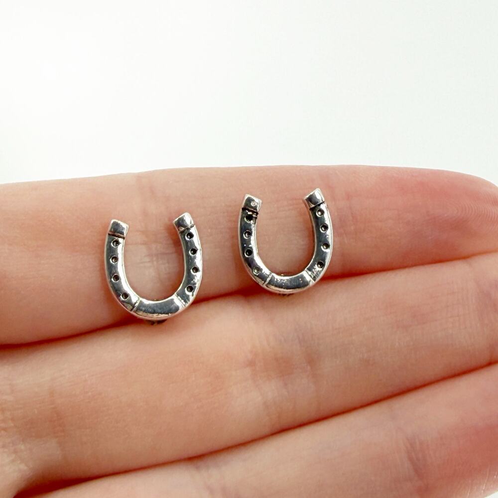 Silver Horseshoe Stud Earrings Western Cowgirl Lucky Country Jewelry